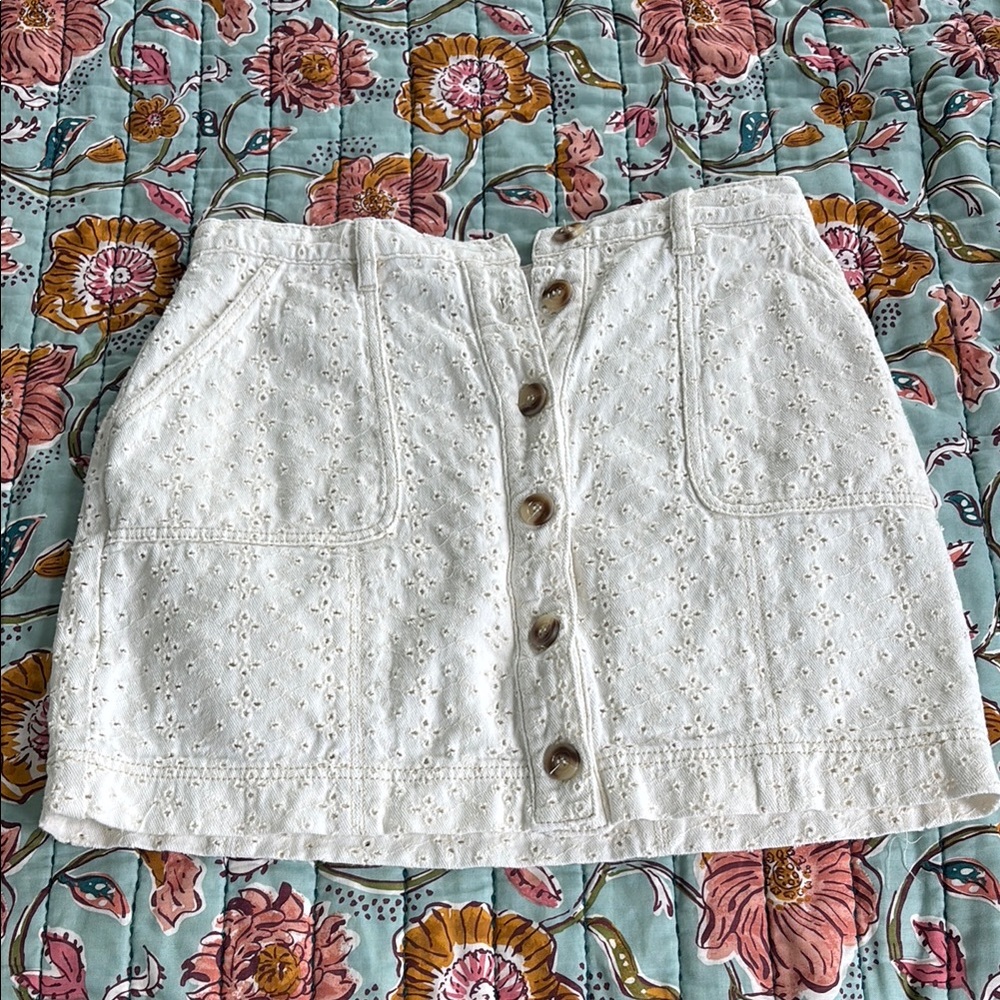 White Eyelet Button-Front Skirt